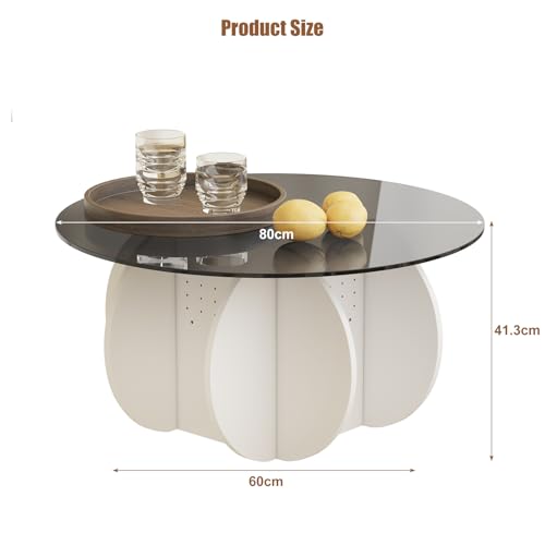 HedoAjim Round Coffee Table with Glass Top,Center Table with Storage for Living Room,Small Spaces, Office, and Lounge,32" White and Grey Glass Coffee Table