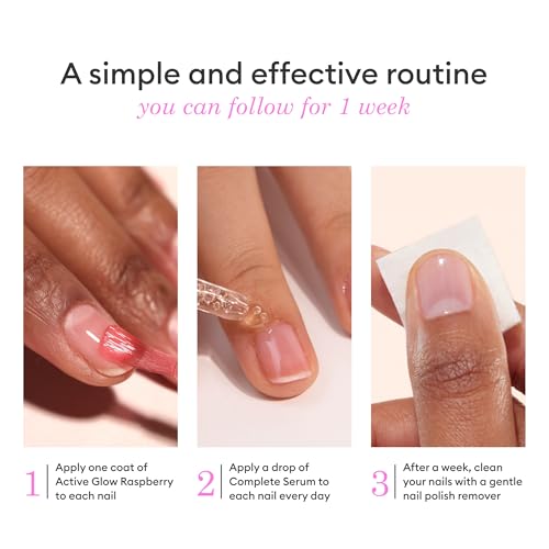 Manucurist Healthy Glow Duo - Active Glow Raspberry (Pink) Repairing Nail Polish Care & Complete Nail & Cuticle Serum - 2 in 1 Nail Strengthener Polish - Plant-Based Formula - Beauty Gift for Women