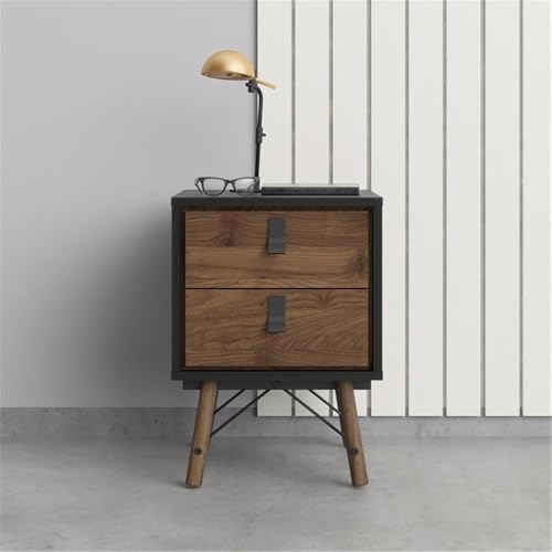 Tvilum Ry 2 Drawer Nightstand, Black Matte and Walnut