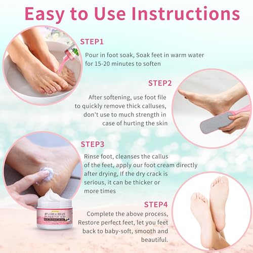 Foot Spa Soak Pedicure Kit, Aloe Lavender Foot Soak Salts, Foot File, Urea Cream for Dry, Cracked Feet - Foot Care for Women Men 