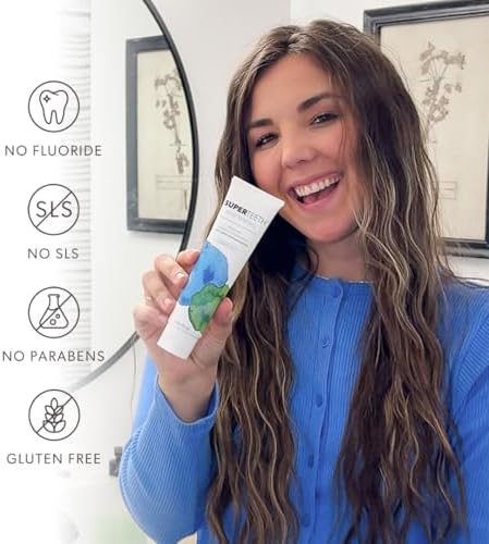 SuperTeeth Whitening Nano Hydroxyapatite (nHAp) Toothpaste for Adults & Kids | Sodium Bicarbonate | Fluoride-Free | Remineralizing | Xylitol | CoQ10 | Prebiotic | Mint | SLS-Free | Made in USA