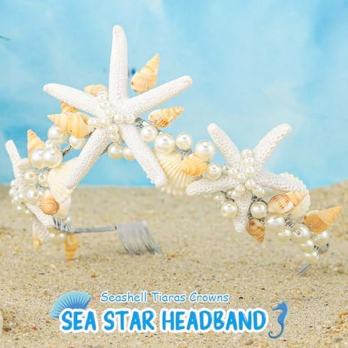 Unicra Starfish Crown and Tiaras Silver Pearl Bridal Headband Beach Headpiece Wedding Hair Accessories for Women and Girls