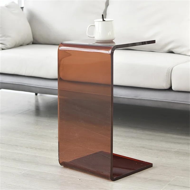 Acrylic End Table,C Shaped End Table, Acrylic Sofa Side Table, Bedside Table for Bedroom Small Simple Modern Coffee Table Suitable for Living Room (Brown)