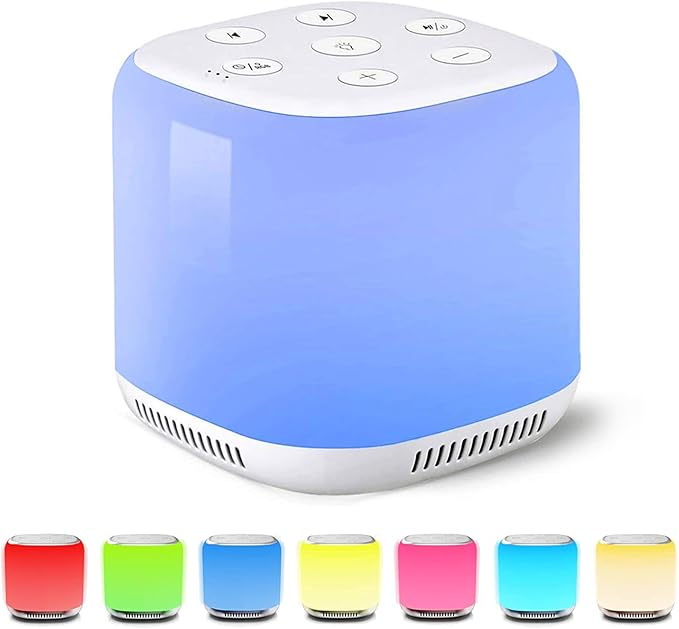 White Noise Machine with 7 Color Night Light and 34 Sleep Aid Sounds for Soothing Emotions, Promoting Sleep, Sound Machine with Timer Adjustable Brightness for Baby Kids Adults(S)
