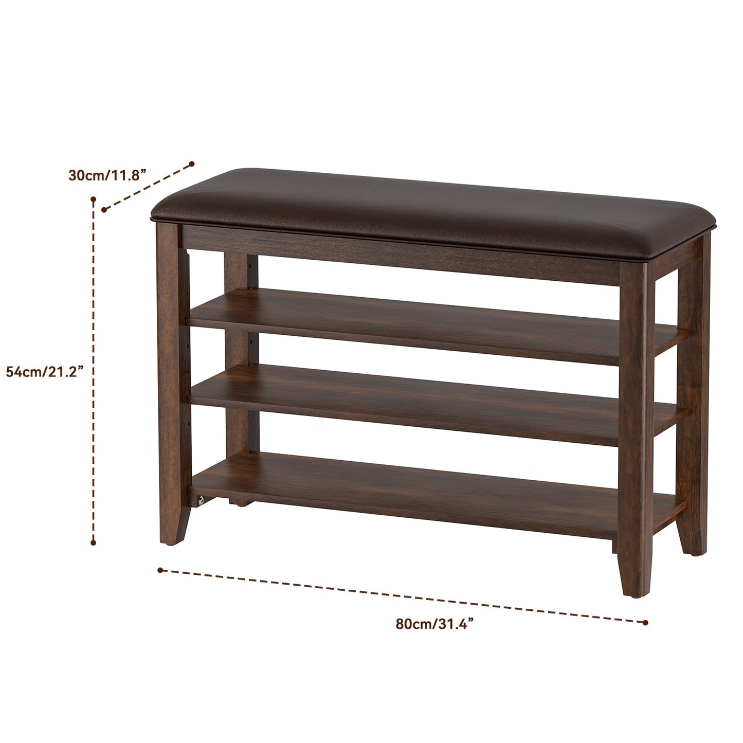Entryway Shoe Storage Bench with Leather Cushion, Shoe Organizer Bench for Entryway, Ideal for Hallways Front Doors Entrances Mudrooms Featuring Rubberwood And 3 Height-Adjustable and Removable Shelve