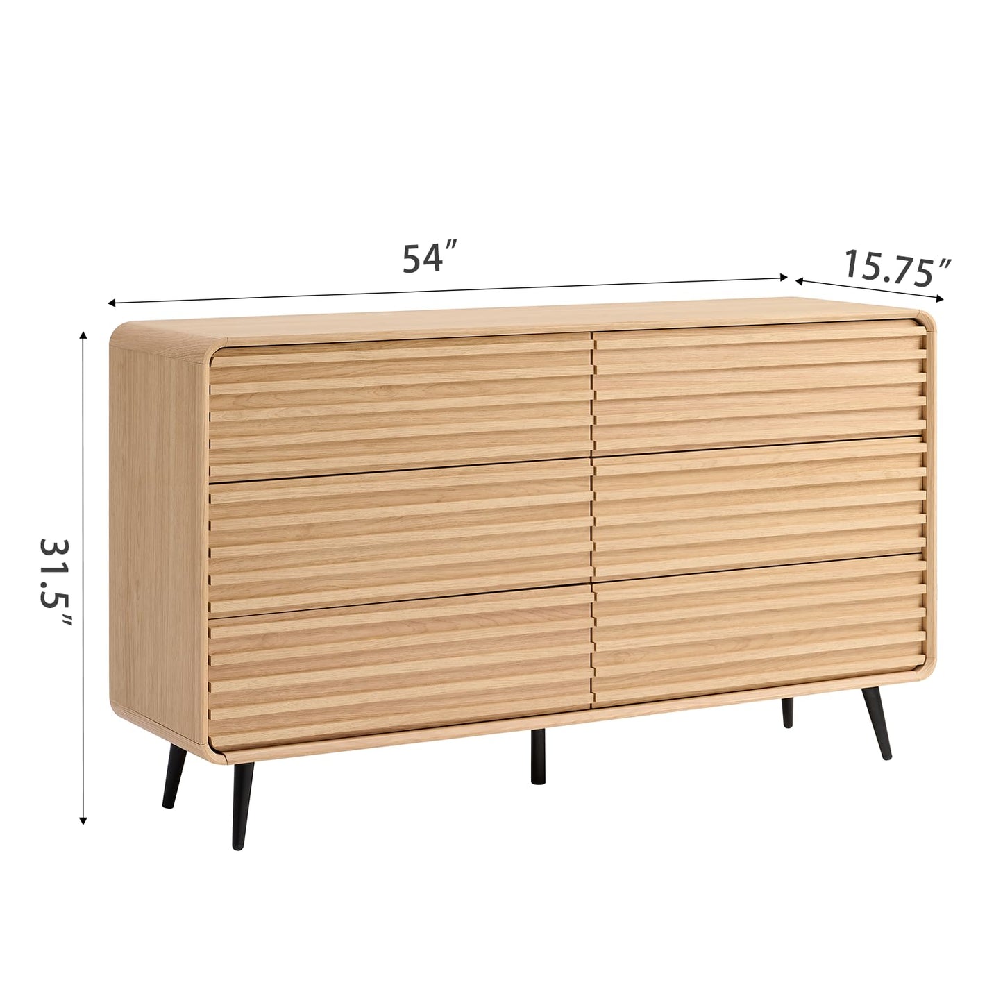 systemktesm Fluted 6 Drawers Dresser for Bedroom, 54" Wide Modern Chest of Drawers with Metal Handle, Farmhouse Dresser TV Stand, Wood Drawer Organizer for Bedroom, Living Room, Hallway (Natural Oak)