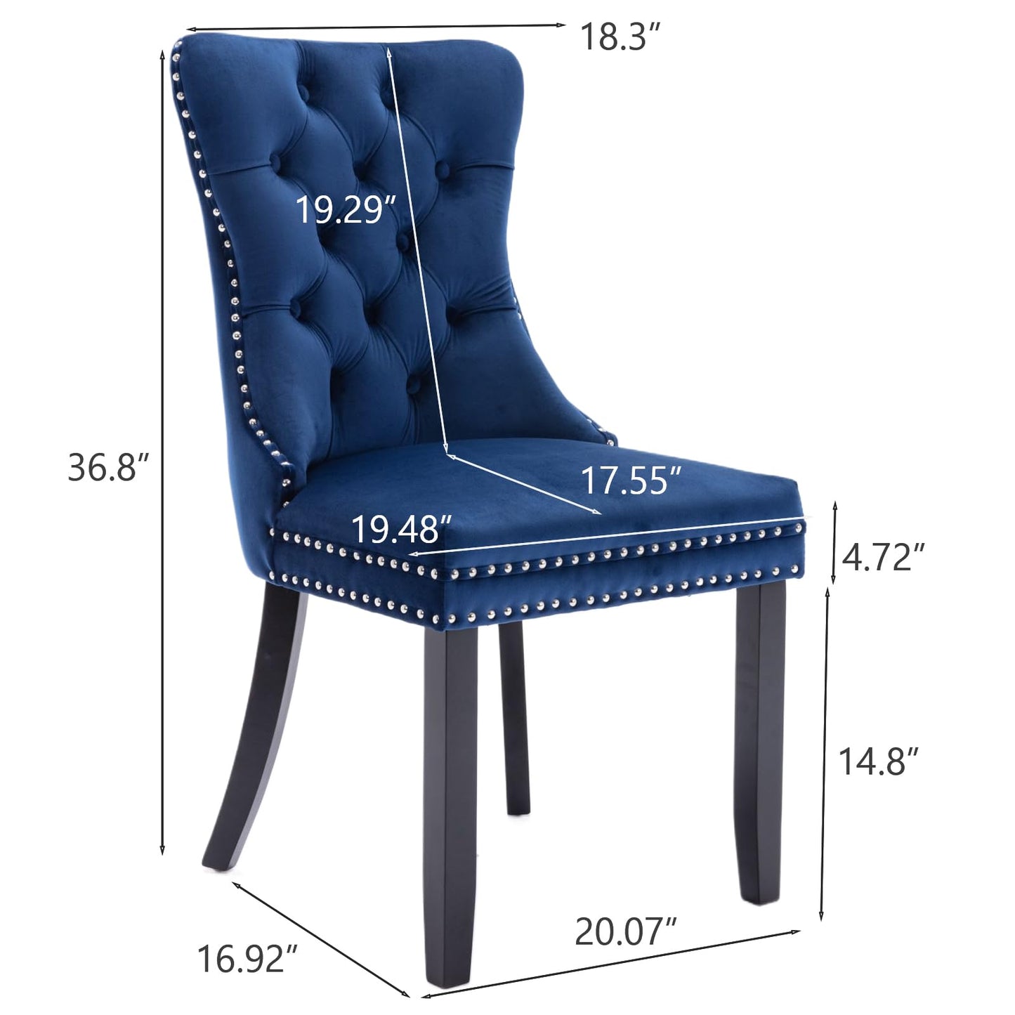 JETEAGO Velvet Dining Chair Set of 4, Upholstered Tufted Dining Room Chair with Nailhead Trim and Solid Wood Leg for Kitchen, Blue