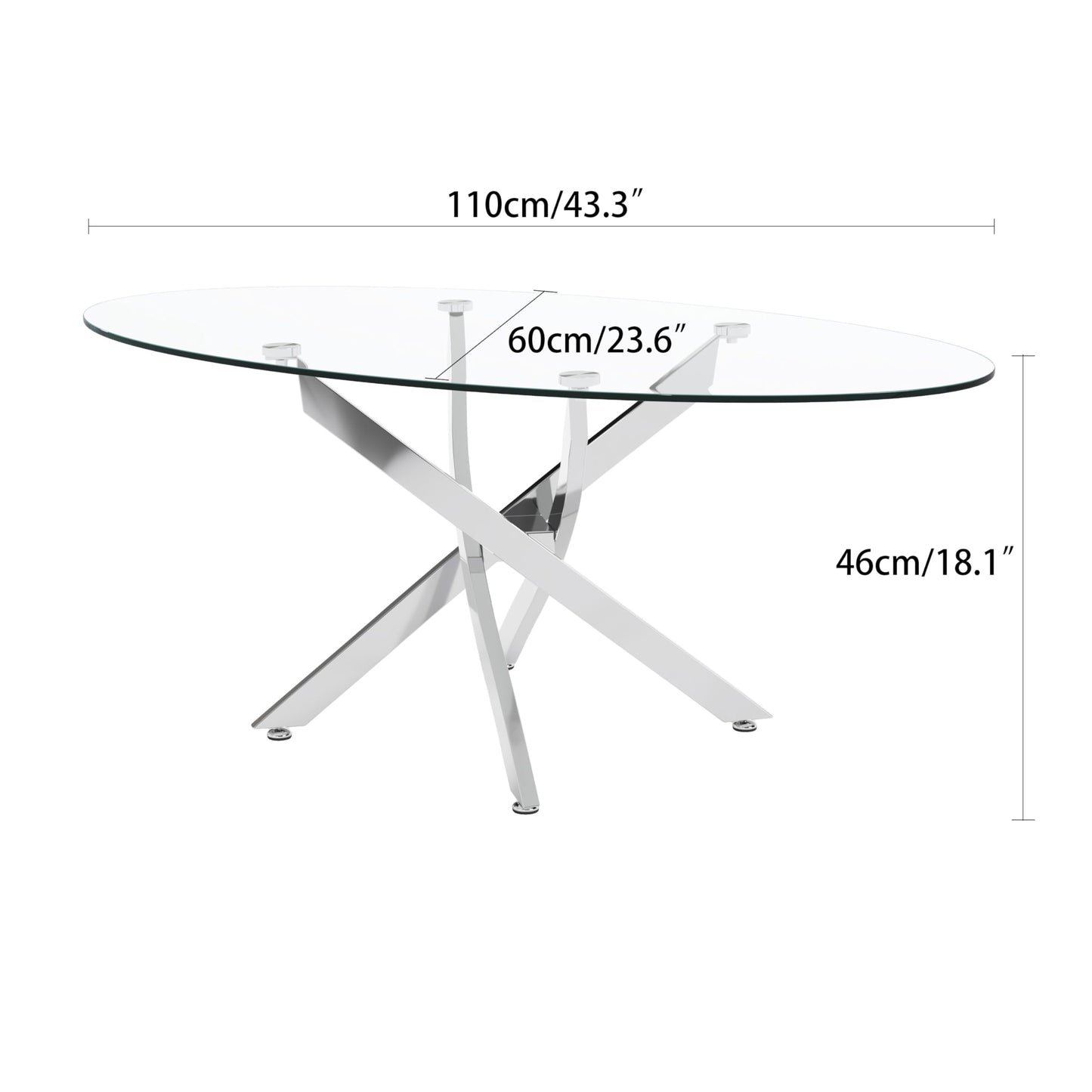 NIERN Glass Coffee Table with Chromed Legs, Oval Modern Living Room Center Table for Home Office Living Room (Silver)