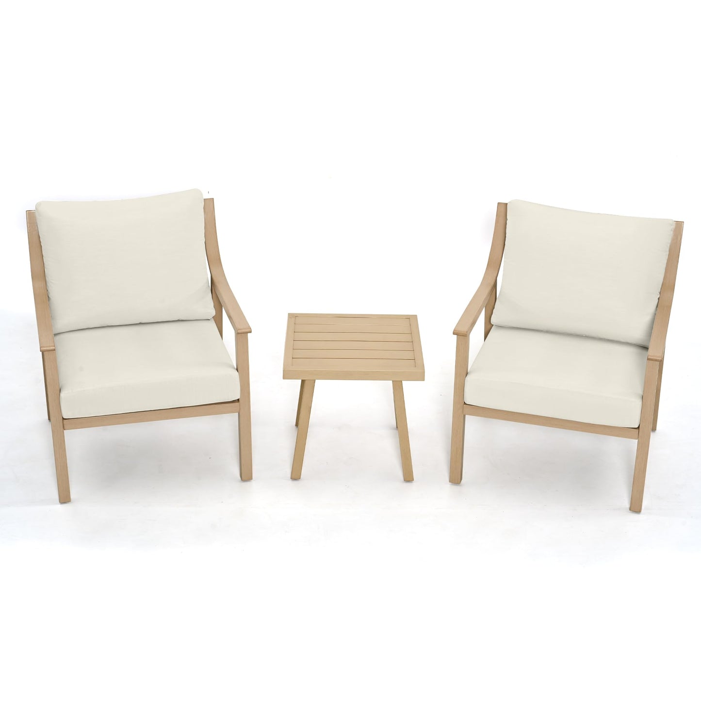 HAPPATIO 3-Piece Patio Bistro Set, All-Weather Aluminum Outdoor Conversation Set Includes 1 Side Table and 2 Cushioned Armchairs for Porch, Deck, or Garden