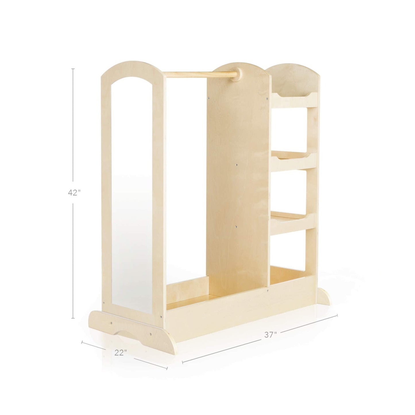 Guidecraft See and Store Dress-up Center – Natural: Armoire for Kids with Mirror & Shelves, Clothes Rack and Shoe Storage Dresser with Bottom Tray - Toddlers Room Furniture