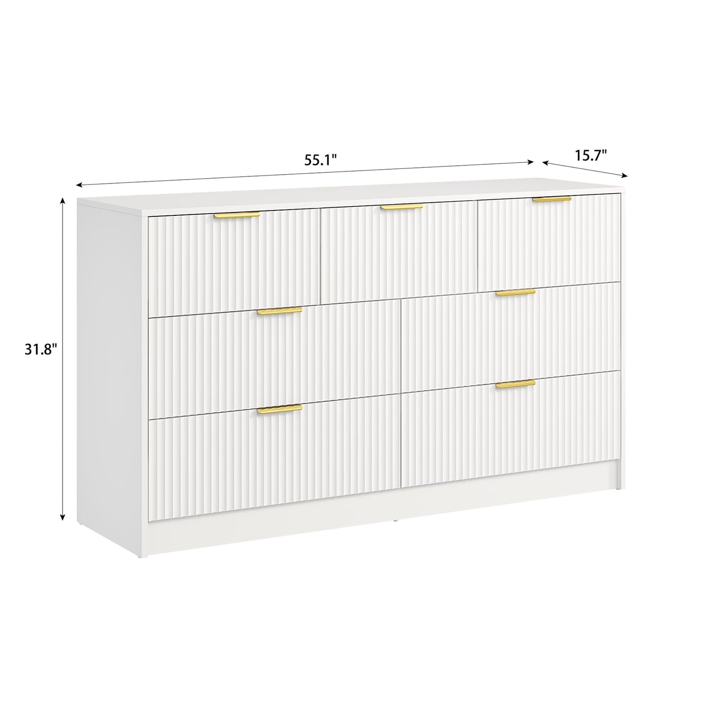 Sscaktu 7 Drawers Dresser for Bedroom,55" Wide Fluted Dresser with Deep Drawers, Modern Chest of Drawers, Wood TV Stand Storage Organizer for Closet, Living Room, Hallway, White