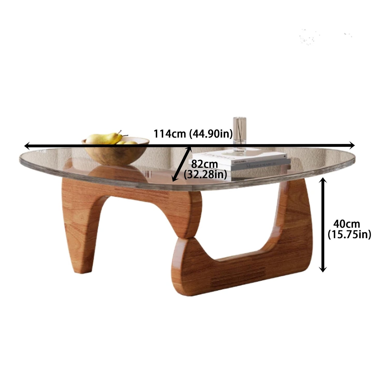 EASYSOUL Modern Glass Coffee Table, 44.88" D x 32.28" W x 15.75" H, Abstract Round Tea Tables for Living Room Home Office Industrial Cocktail Tables (Walnut-Clear Glass, 44.88")