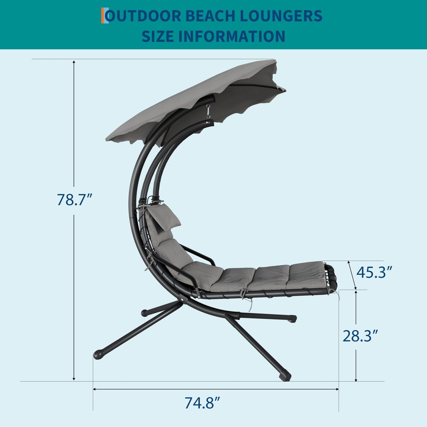 LuyFuitre Hanging Chaise Lounge Swing Chair, Hanging Curved Chaise Lounge Chair Umbrella, Curved Steel Hammock Lounger Chairs for Outdoor Indoor Patio Pool Garden Backyard Porch