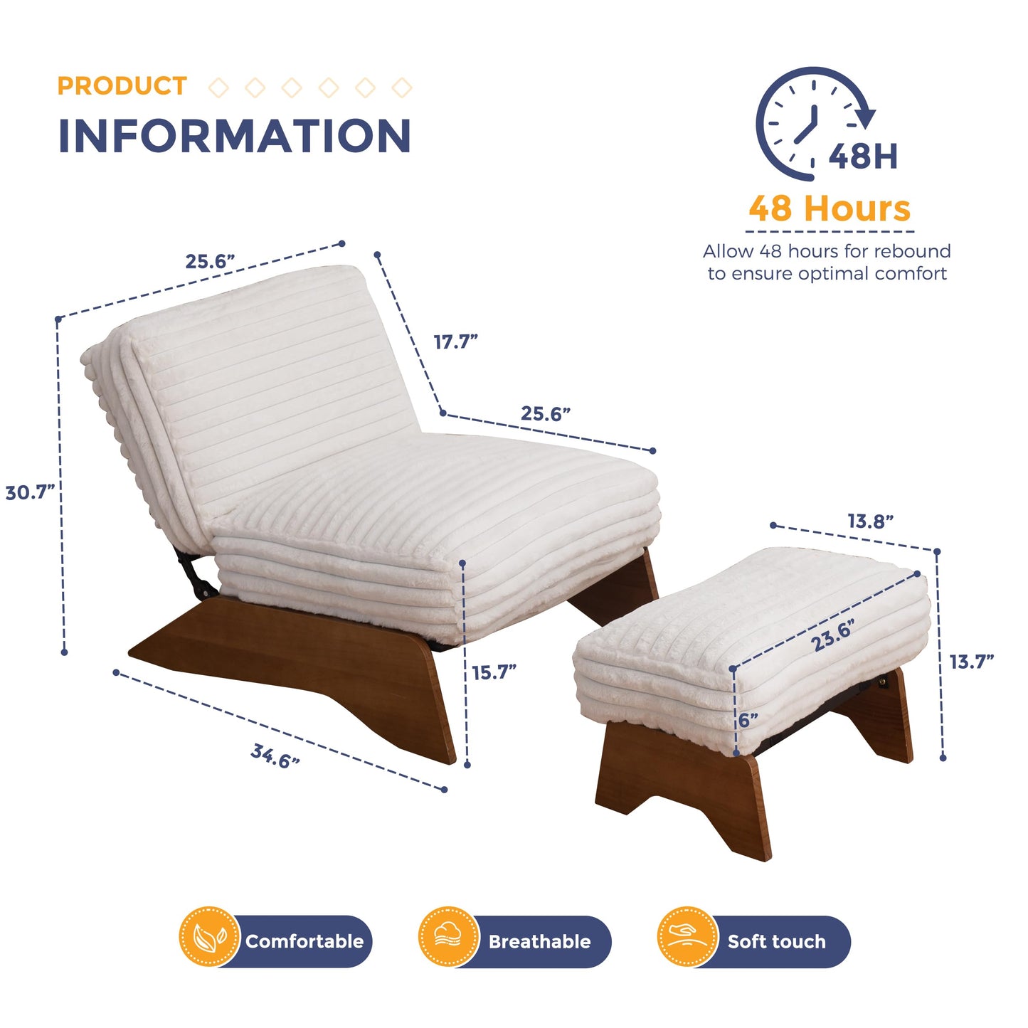 MAXYOYO Modern Adjustable Accent Chair with Ottoman, Upholstered Living Room Chair with Footrest Set, Soft Reclining Lounge for Bedroom, Apartment, Office, Beige