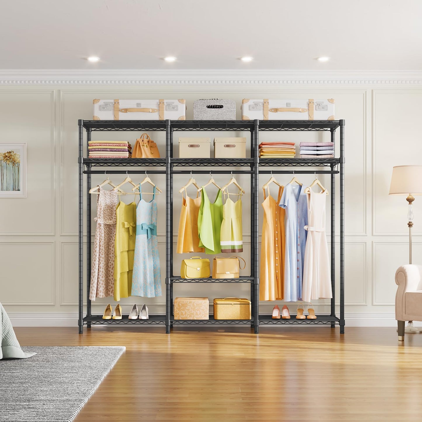 VIPEK V30 Heavy Duty Clothes Rack with 7 Adjustable Shelves & 2 Hang Rods, Portable Closet, Metal Clothing Rack, Freestanding Wardrobe Closet for Hanging Clothes, Max Load 870lbs