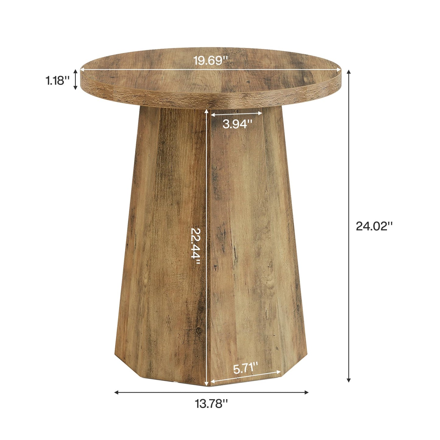 Tribesigns Farmhouse Round End Table, Wooden Couch Side Table with Octagonal Base, Rustic Brown Nightstand Pedestal Accent Furniture for Living Room, Bedroom (1)