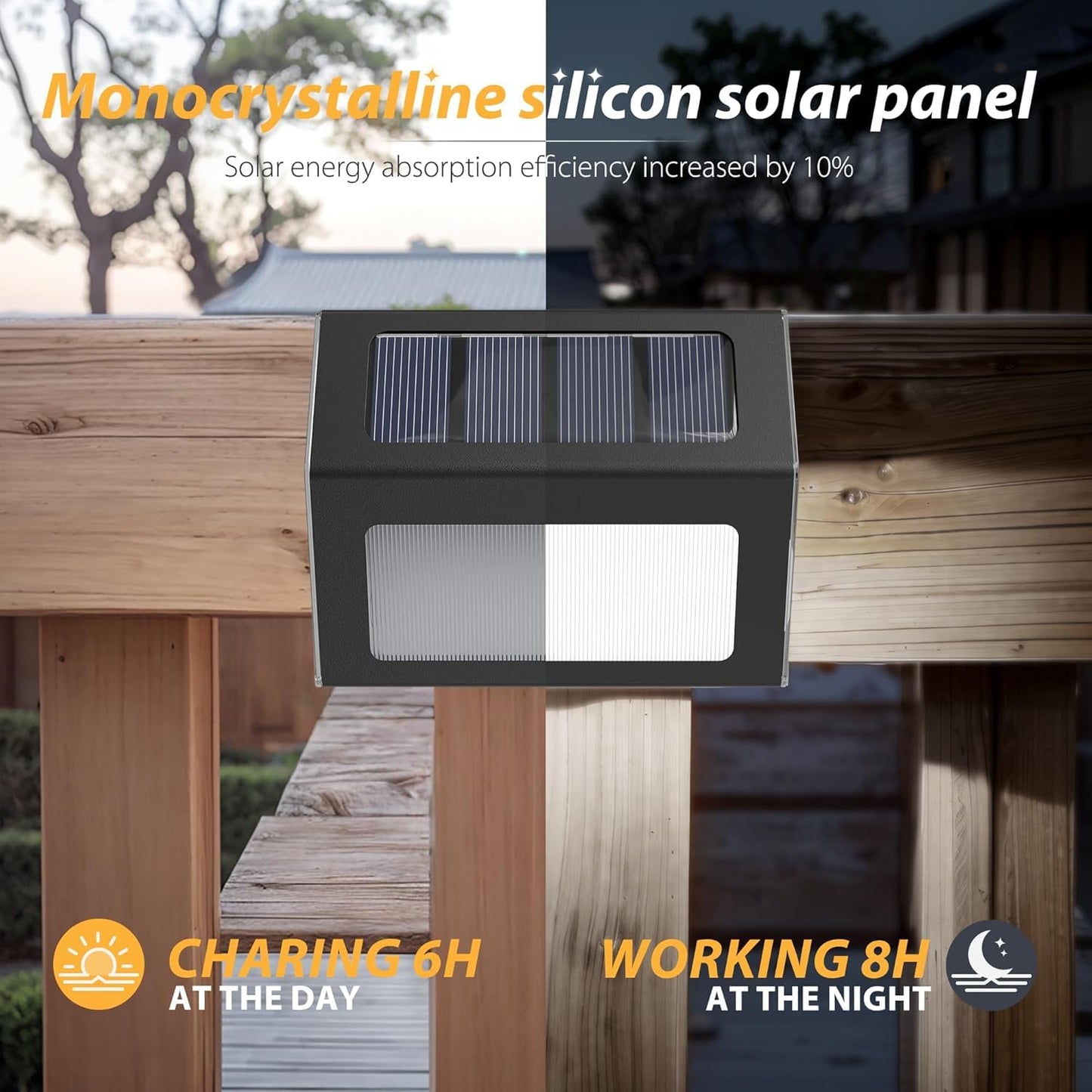Otdair Solar Lights Outdoor Waterproof, Solar Fence Lights Auto On/Off, Bright LED Outdoor Lighting for Fence, Patio, Deck, Garden, Pathway