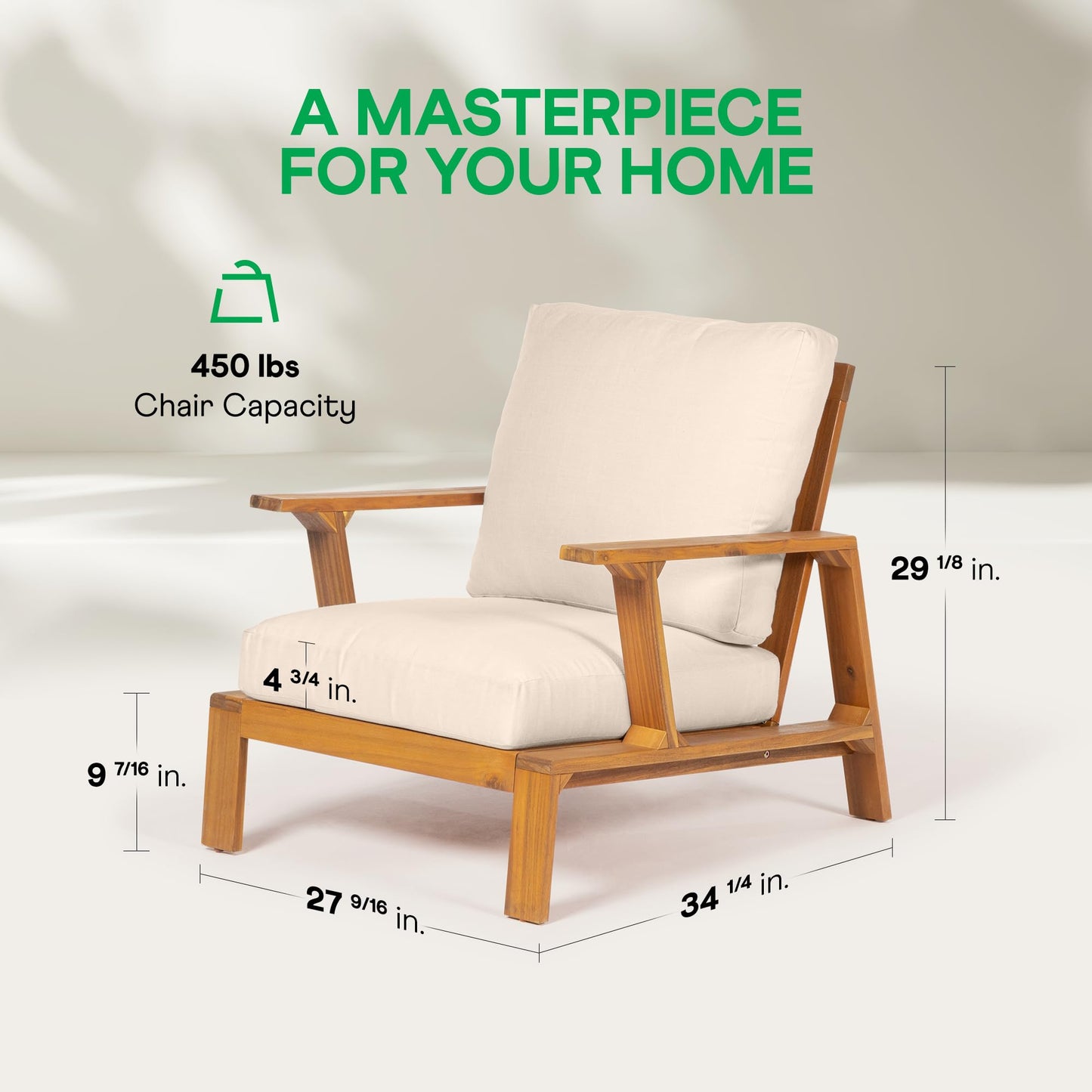 Jasper Outdoor Wooden Club Chair with Beige Cushion – Ideal for Patio, Garden, or Balcony