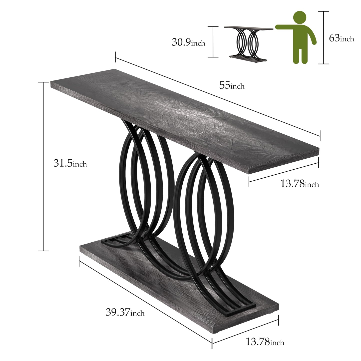 Keelian 54 Inch Console Table for Entryway, Hallway Sofa Table, End Tables for Living Room,Narrow Accent Decor Furniture with Circle Metal Legs for Foyer, Entrance