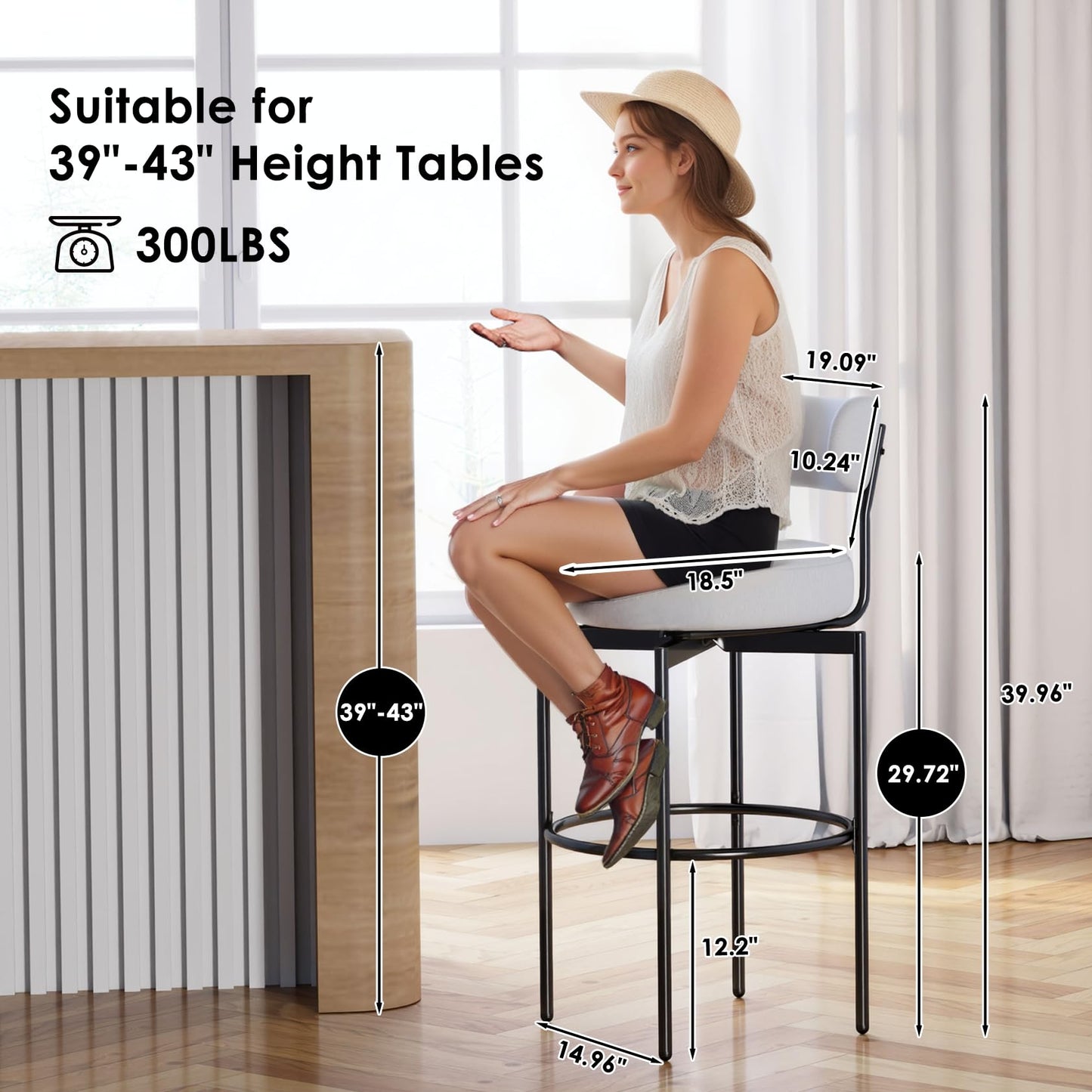 STHOUYN Counter Height Bar Stools Set of 2, White Swivel Bar Stools with Back, Modren Kitchen Island Chairs (1, White)