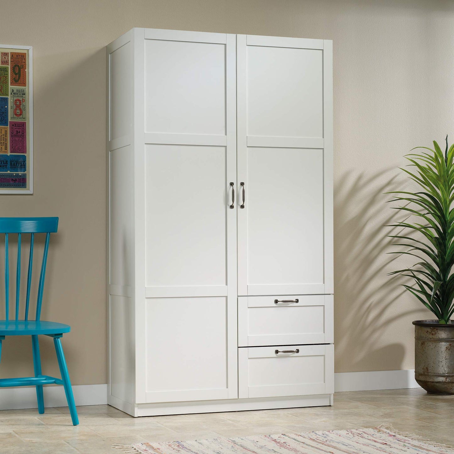 Sauder Miscellaneous Wardrobe/Storage Pantry Cabinet, L: 40.0" x W: 19.45" x H: 71.1", Soft White