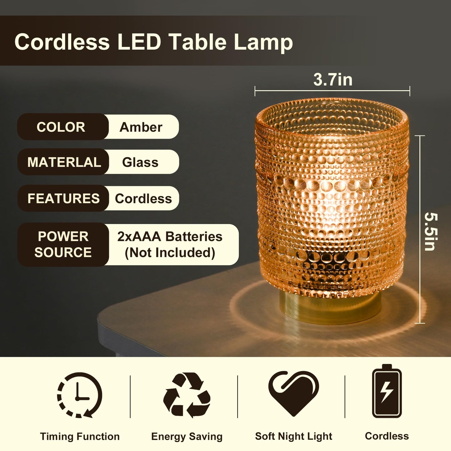 MiuBrty Battery Operated Lamp with Auto-Off Timer, Cordless Table Night Light for Bedroom & Entryway, Portable LED Lamp for Home, Outdoor, Camping No Battery Included (Pearl Design-Amber)