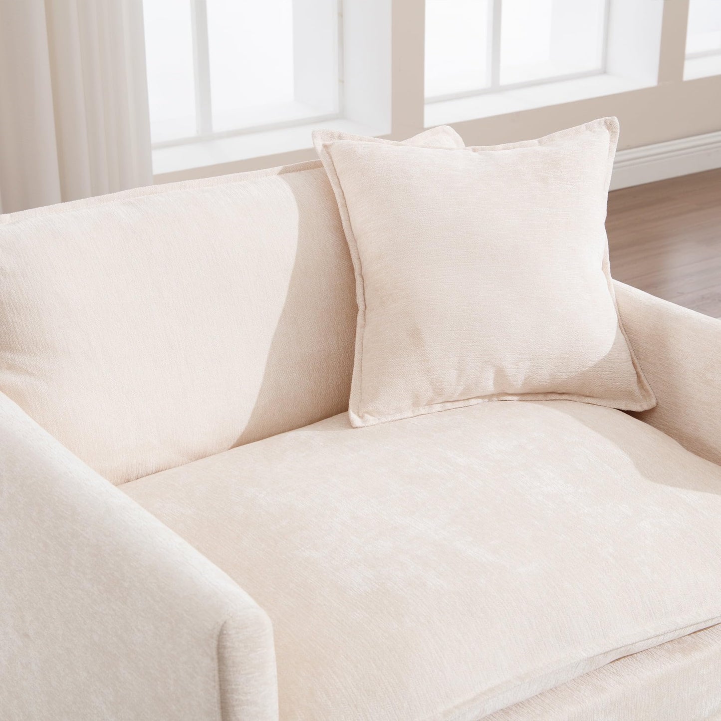 Oversized Accent Chair with Ottoman, Beige Chenille Modern Cloud Chaise Lounge Chair Indoor with Deep Seat, Upholstered Comfy Armchair Reading Chair for Bedroom Living Room Apartment