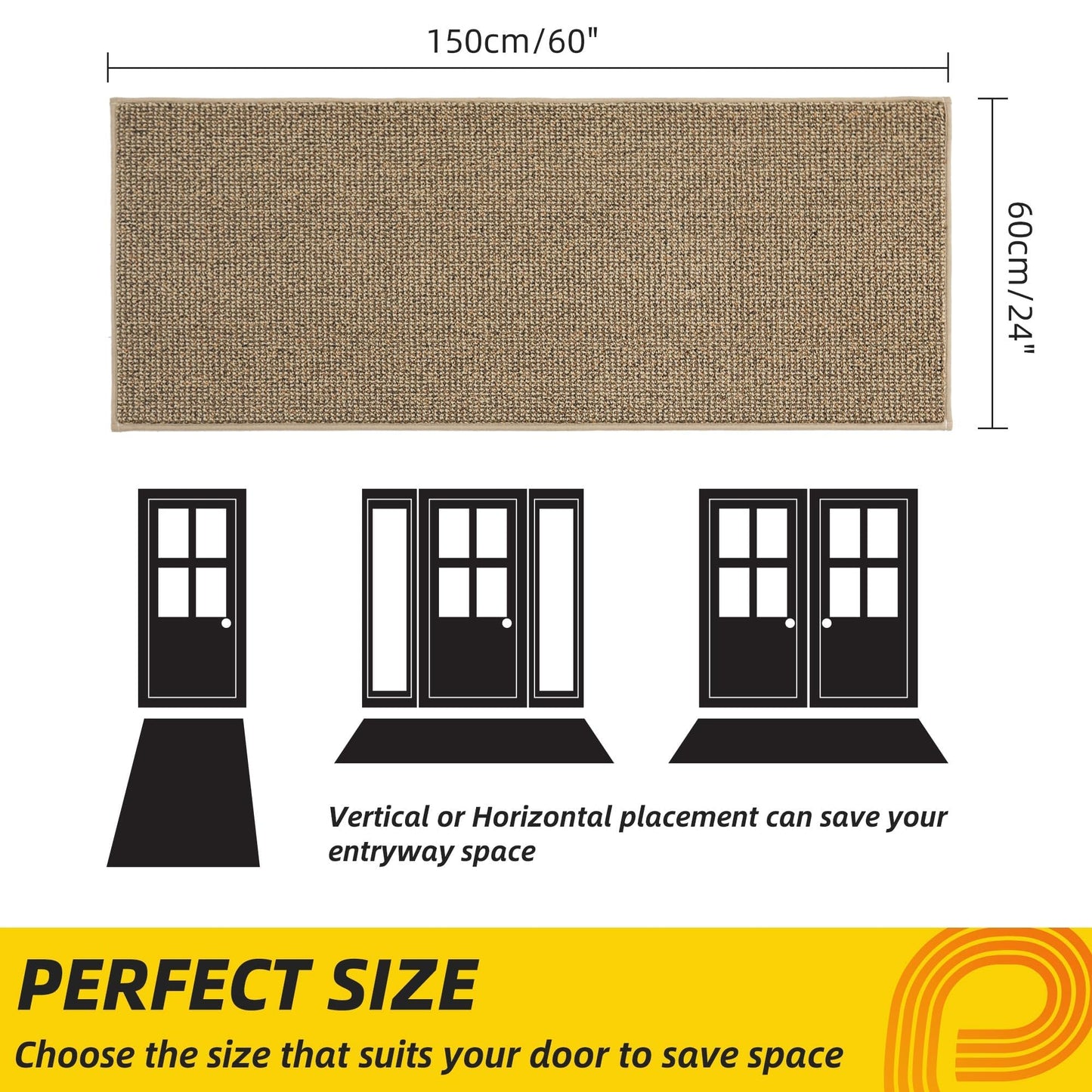 JSEI Dirt Trapper Door Mat 24"x60" Non-Slip Washable Entrance Mat, Dog Doormats, Absorbent & Fade-Resistant Floor Mats, Low Profile Welcome Mats for Entryway, Front Door, and Inside Entrance, Beige