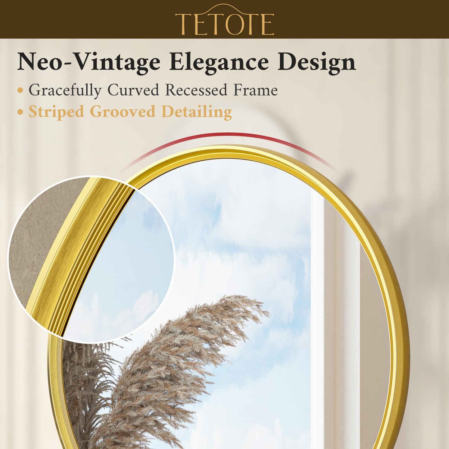 TETOTE Round Mirror 24 inch Brushed Gold Circle Mirror Metal Frame for Bathroom Vanity, Living Room, Bedroom, Vanity, Entryway