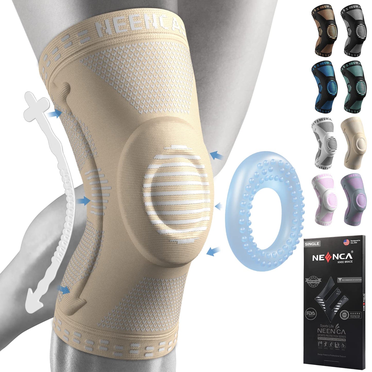 NEENCA Knee Brace for Women & Men, Medical Knee Support with Patella Pad & Side Stabilizers, Knee Compression Sleeve for Knee Pain, Meniscus Tear, ACL, Joint Pain, Runner, Workout - FSA/HSA Eligible