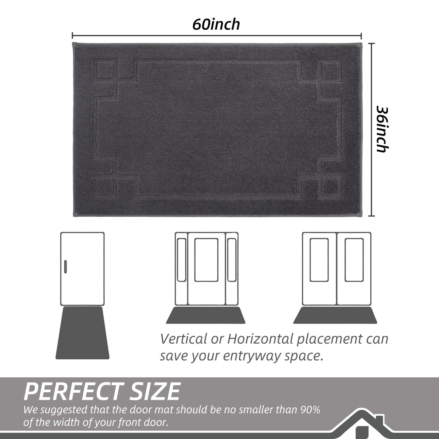 BEQHAUSE Door Mat 36" x 60", Non-Slip Door Mats Indoor Entryway Rugs Washable Low-Profile Absorbent and Stain Resist Floor Mats, Dog Door Mat for Front Back Door, Muddy Wet Shoes & Paws, Dark Grey