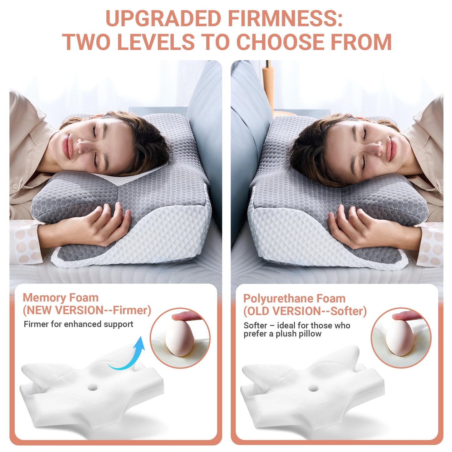 Elviros Cervical Memory Foam Pillows for Neck and Shoulder Pain, Neck Pillow for Sleeping, Side Sleeper Pillows for Adults, Ergonomic Orthopedic Sleeping for Back and Stomach Sleepers (Medium Firm)