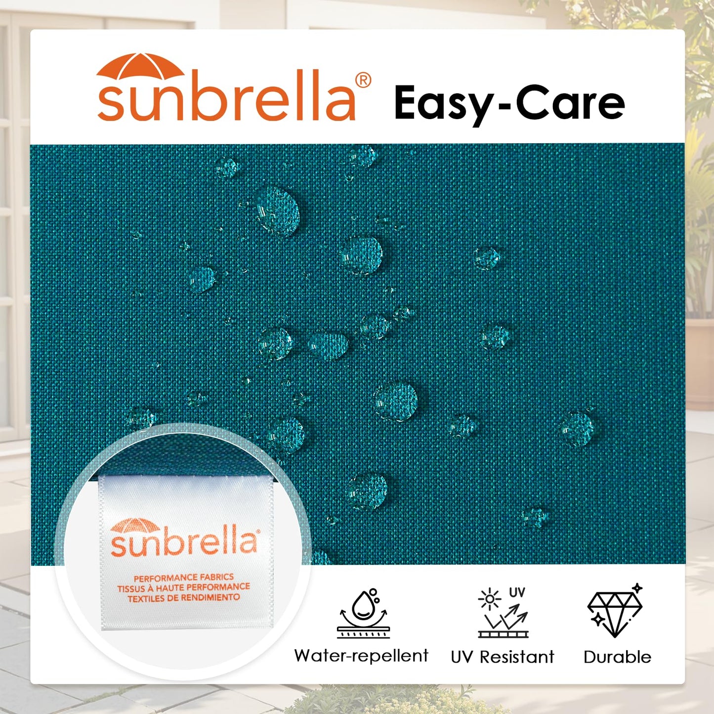 Supdurplus Outdoor Sunbrella Cushions for Patio Furniture Set of 2, 24"x24" Water Repellent Chair Cushions Removable Seat Bottom & Back Cushion Covers for Chair, Sofa, Couch, Spectrum Peacock