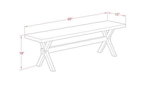 East West Furniture XB076 X-Style Mid Century Modern Dining Bench with Solid Wood Seat, 60x15x18 Inch, Multi-Color