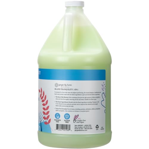 Ginger Lily Farms Botanicals 3-in-1 Shampoo, Conditioner & Body Wash, Island Tranquility, 100% Vegan & Cruelty-Free, Green Tea & Lemongrass Scent, 1 Gallon (128 fl oz) Refill