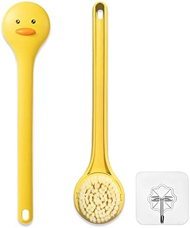 Little Yellow Eagle Bath Brush, Softer bristles, Long Handle, Suitable for Children Aged 3-12, Cleaning Sweat Stains and Beauty Bath, Wet or Dry Brush, Bath Brush (14 inch, Lemon Yellow)