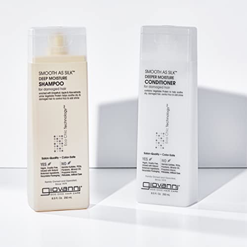 GIOVANNI HAIR CARE PRODUCTS Giovanni Smooth as Silk Deeper Moisture Shampoo & Conditioner Set, 24 Oz. Calms Frizz, Detangles, Wash & Go, Co Wash, No Parabens, Color Safe, 24 fluid_ounces