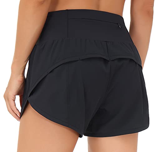 THE GYM PEOPLE Womens High Waisted Running Shorts Quick Dry Athletic Workout Shorts with Mesh Liner Zipper Pockets Light Blue