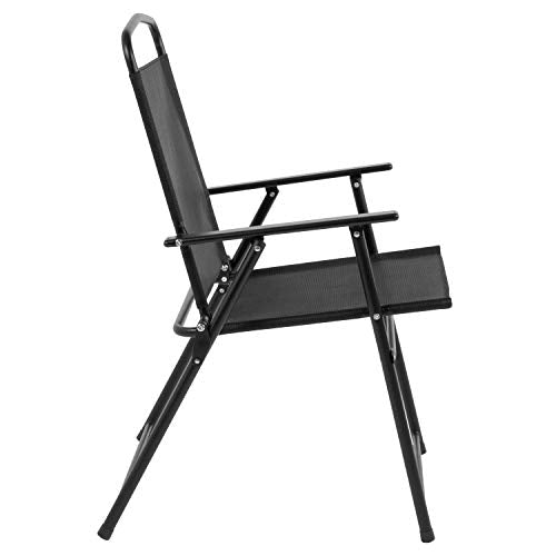 Flash Furniture Nantucket 6-Piece Patio Dining Set with Glass Table, 4 Folding Chairs, and Umbrella, Outdoor Patio Set, Black