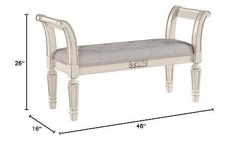 Signature Design by Ashley Realyn French Country Upholstered Tufted Accent Bench, Antique White
