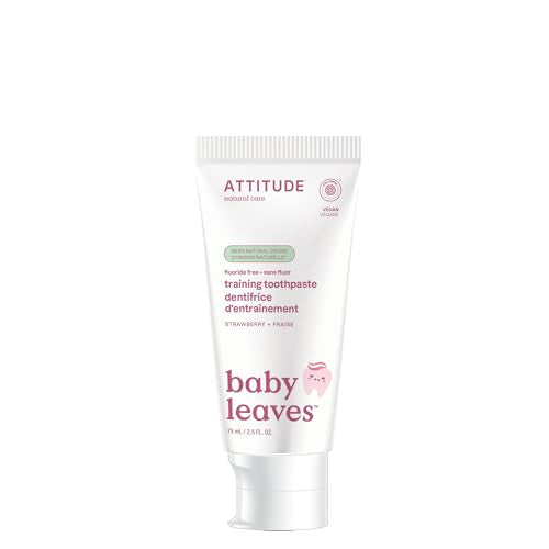Attitude Baby and Child Fluoride-Free Training Toothpaste, EWG Verified, Naturally Derived Ingredients, Vegan, Strawberry, 2.6 Oz