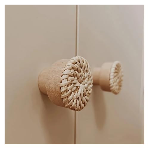 NRBMZYEN Cabinet Pulls 6 Pack Rattan Dresser Knobs Durable Wood Drawer Knobs Handmade Wicker Woven Pulls