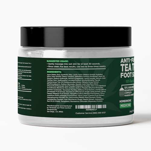 Foot Scrub with Tea Tree Oil | Callus Remover For Feet | Exfoliating Scrub with Salicylic and Glycolic Acid for Dead Skin, Athlete’s Foot, Warts, Corns, Rashes, Foot Odor, Insect Bites and Foot Care