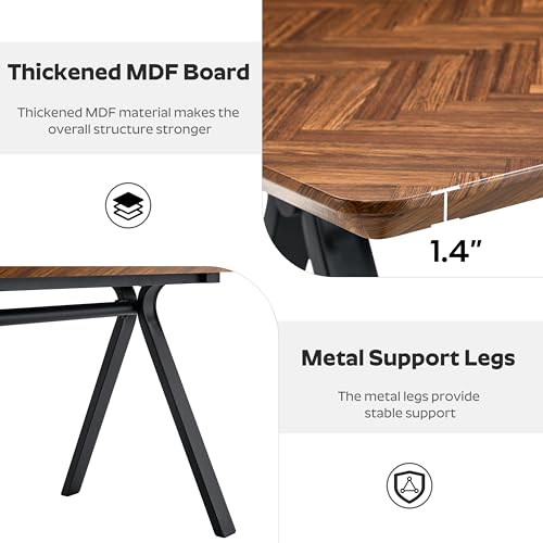 RGZ 63" Modern Rectangular Dining Table Set for 4, 5-PCS Rustic Walnut Kitchen Table & 4 Black Upholstered Faux Leather Chairs, Mid Century Wood Dinner Table for Dining Room, Home, Living Room