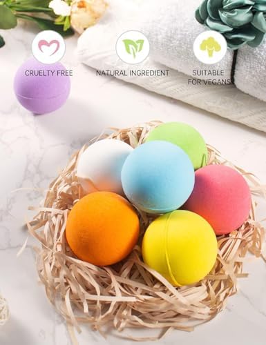 Aofmee Bath Bombs, 7pcs Bubble Bath Bombs for Women, Natural Handmade Fizzies Gift Set, Spa Organic Bathbombs for Kids, Essential Oil Personal Care Bath Gift for Birthday Mothers Day Christmas