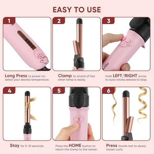 Rotating Curling Iron Set, Automatic Curling Wand for Long Hair, Easy to Use Hair Curler Get Effortless Beach Waves, 3 Sizes Ceramic Barrel 0.75" 1" 1.25" to 430°F with Home Button, Dual Voltage