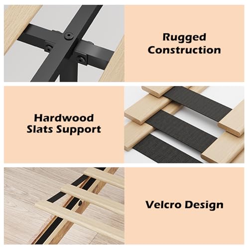 Queen Size high Bed Frame - Wooden Platform with Headboard， with Under Bed Storage， Farmhouse Rustic Bed Frame，No Box Spring Needed, Easy Assembly, Black