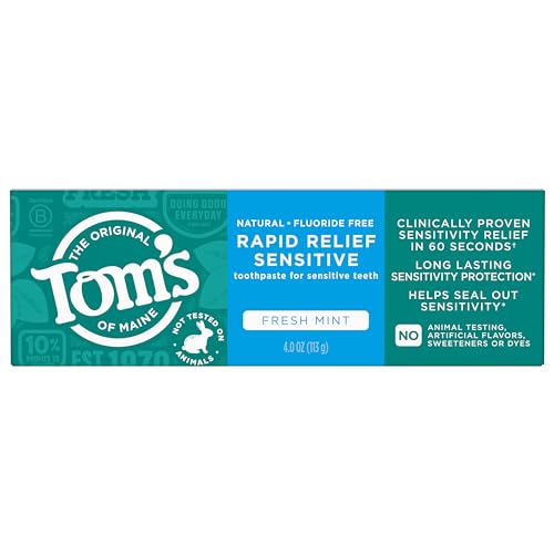 Tom's of Maine Fluoride-Free Rapid Relief Sensitive Toothpaste, Fresh Mint, 4 oz. (Packaging May Vary)