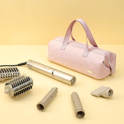 NISHEL Hair Tools Travel Carrying Bag, Portable Hair Air Wrap Dryer Case, Hair Dryer/Curling Iron/Airstraight Attachment Organizer, Pink