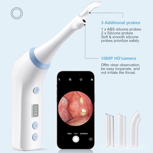 Electronic Tonsil Stone Remover with Camera, Tonsil Stone Removal Kit, 3 Suction Levels, Tonsil Stone Vacuum, Oral Care for Mouth Health, USB Rechargeable